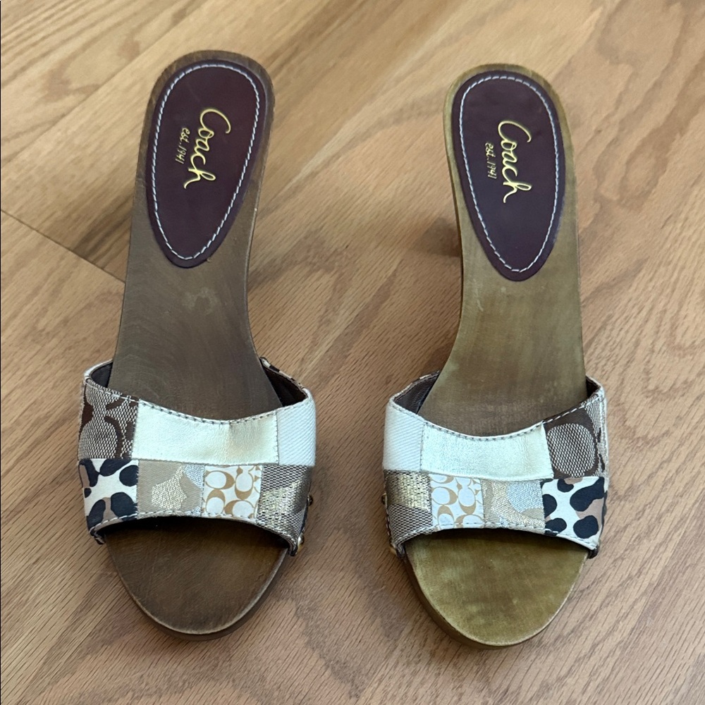 Coach Allissa Patchwork Slide Mules in Neutral Multi-Tone